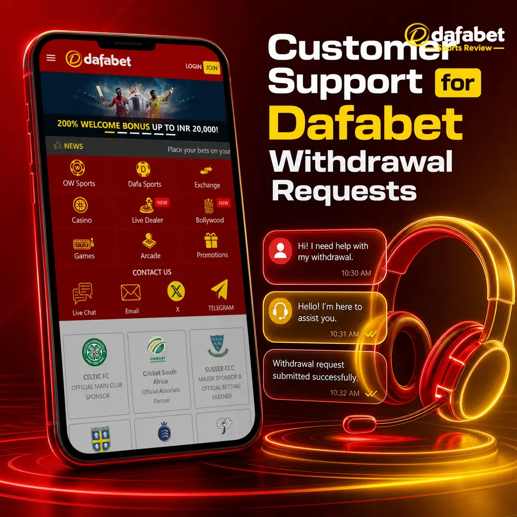 Dafabet customer support channels for withdrawal issues, including live chat, help center, contact form, and social media