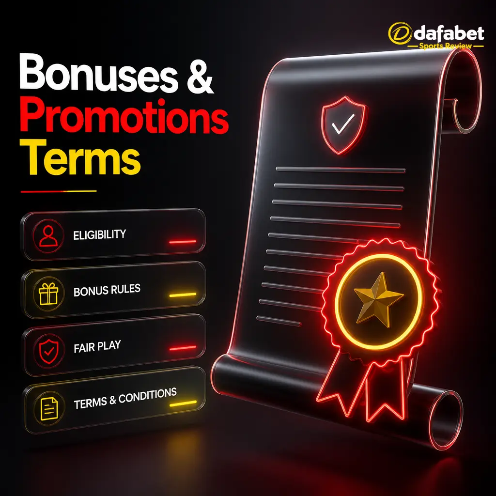 Dafabet bonus and promotion terms outlining wagering rules, bet limits, eligibility, and expiry conditions for active offers.