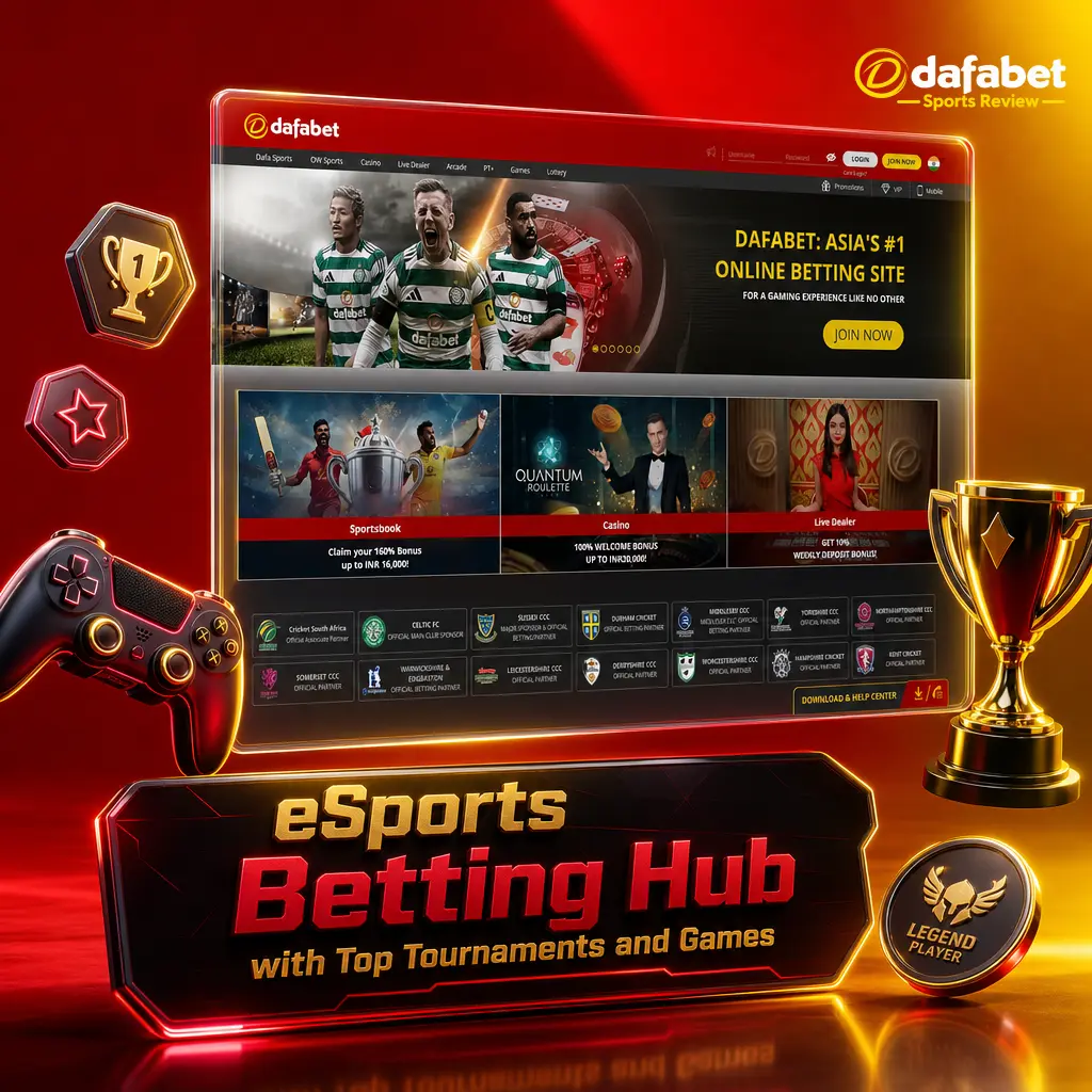 Dafabet eSports betting hub featuring live-streamed Dota 2, CS2, League of Legends, Mobile Legends, and Valorant tournaments.