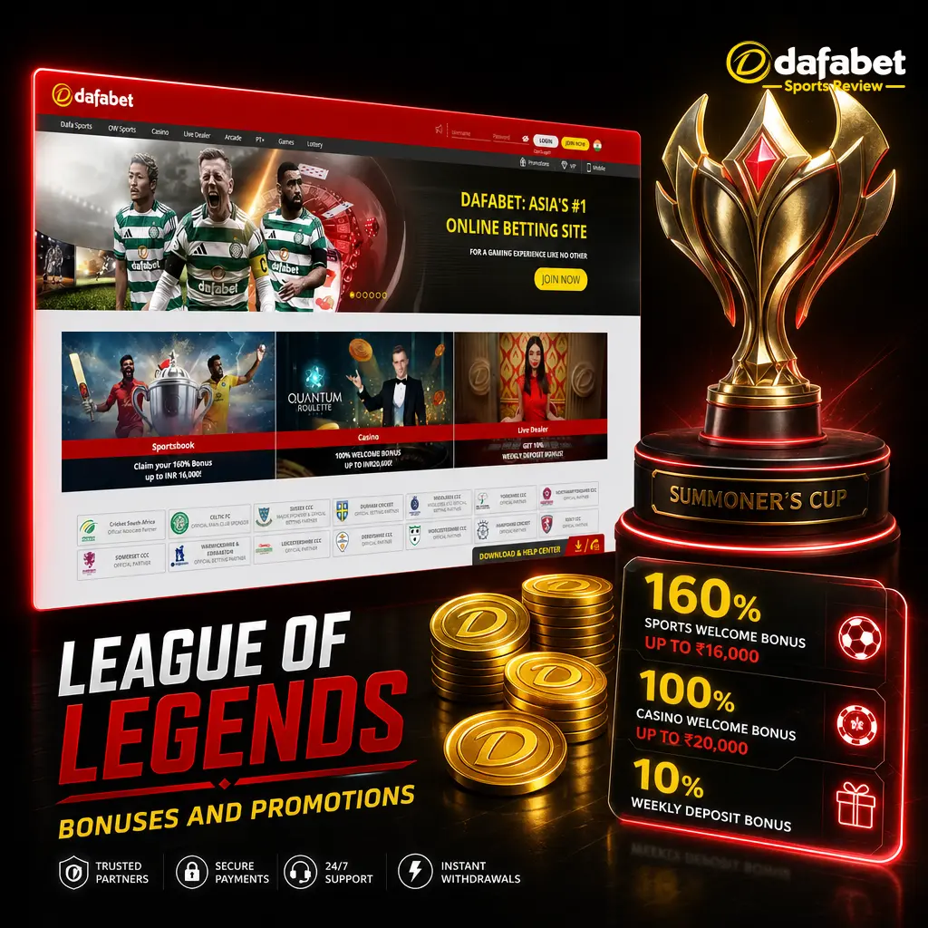 Dafabet League of Legends bonuses: 200% welcome offer up to INR 20,000 plus Worlds and MSI odds boosts for esports bettors.