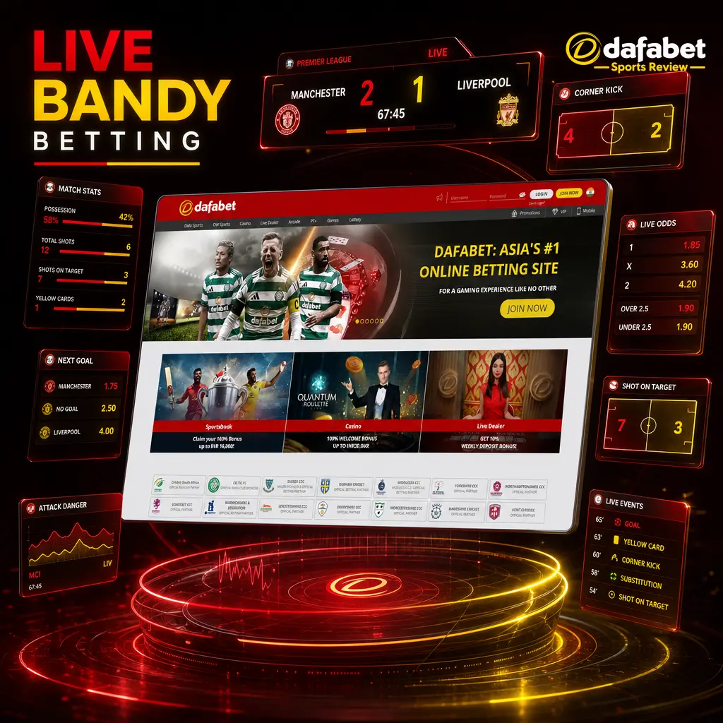 Live bandy betting odds updating in real time on Dafabet with corners, penalty strokes, and half-wise markets.