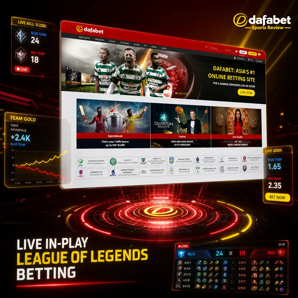 Live in-play League of Legends betting on Dafabet with real-time odds, gold tracker, and embedded Twitch stream.