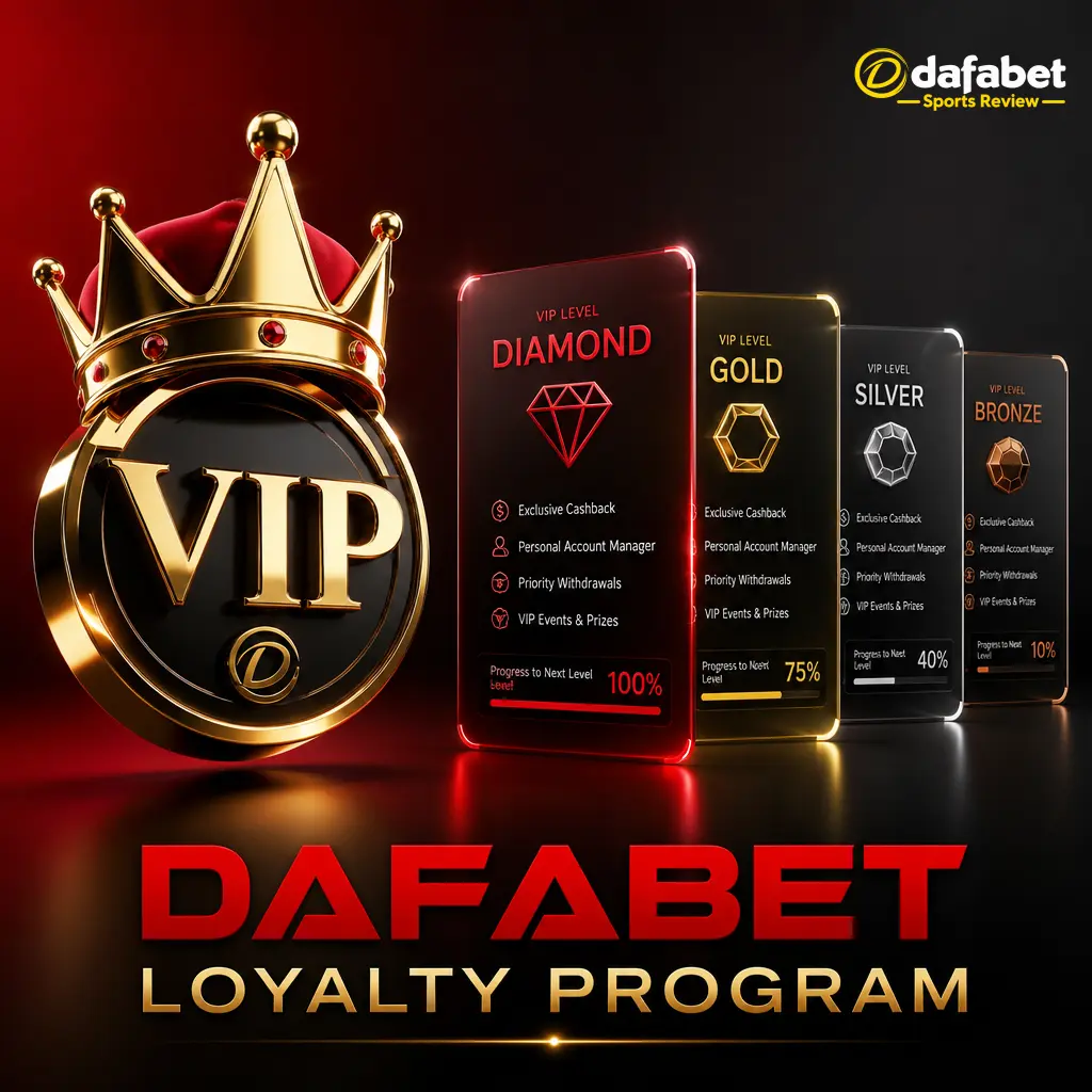 Dafabet Loyalty Program tiers chart showing Bronze to Diamond ranks with cashback rates and rewards for sports and casino bets