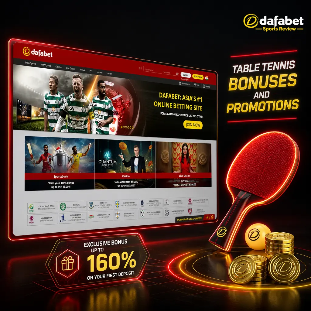 Dafabet table tennis bonuses: 200% deposit match up to INR 20,000 plus odds boosts for WTT Series and ITTF events.