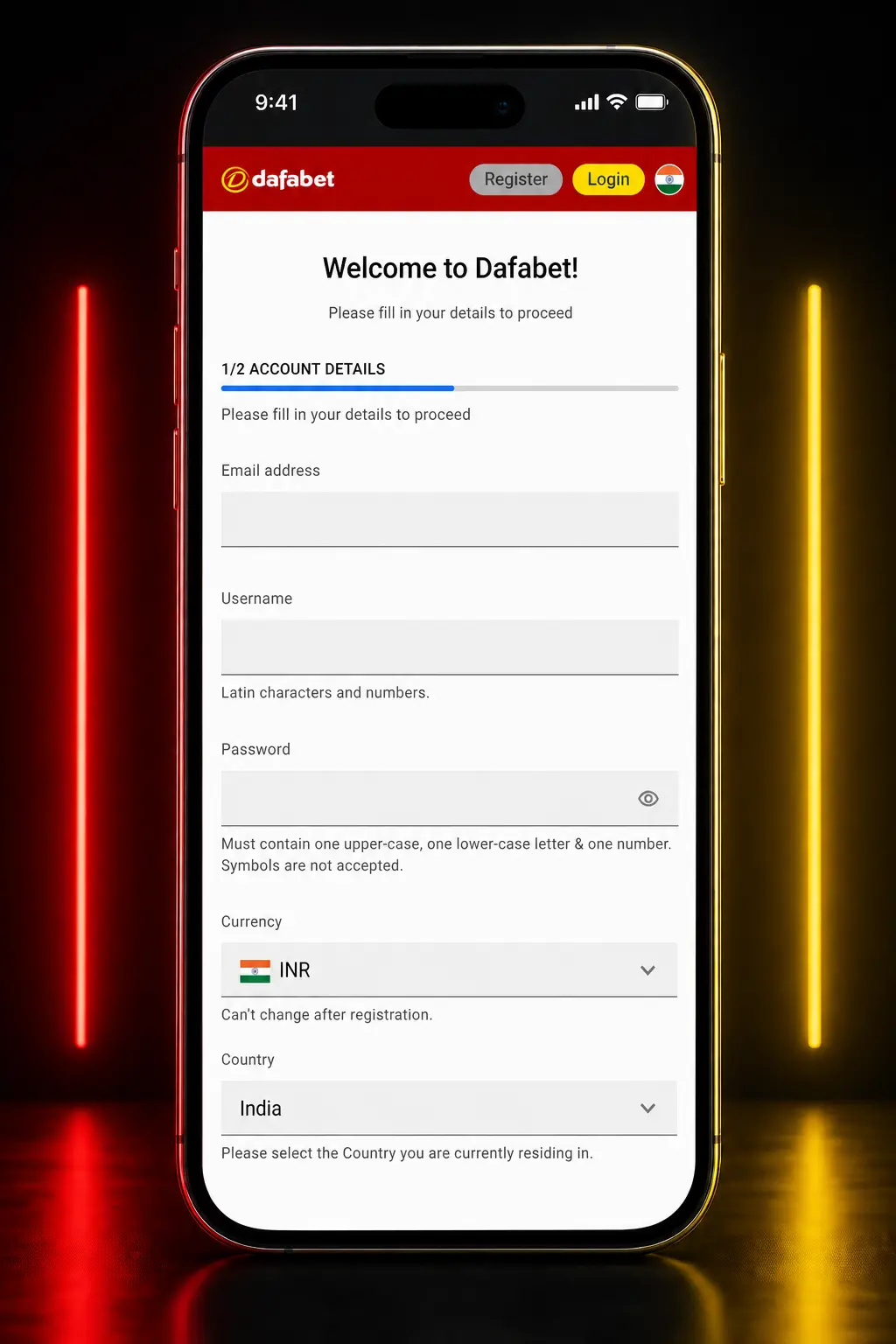 Step-by-step guide showing how to sign up, deposit, and place an F1 bet on Dafabet in INR