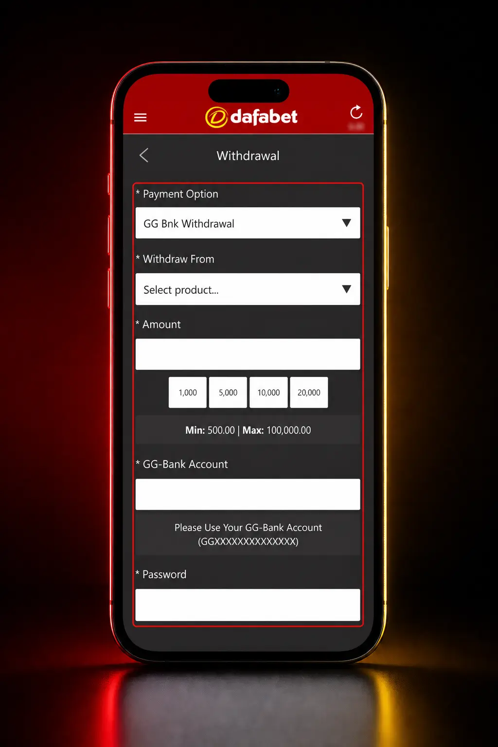 Step-by-step screenshot guide showing how to withdraw money from Dafabet account using UPI, bank transfer, or crypto.