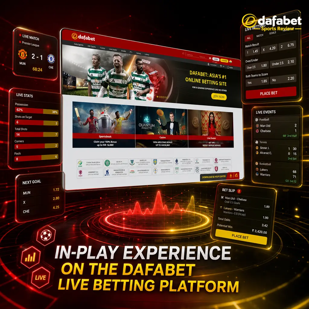 Dafabet in-play betting interface showing live odds, mini scoreboard, cash-out option during IPL and football matches