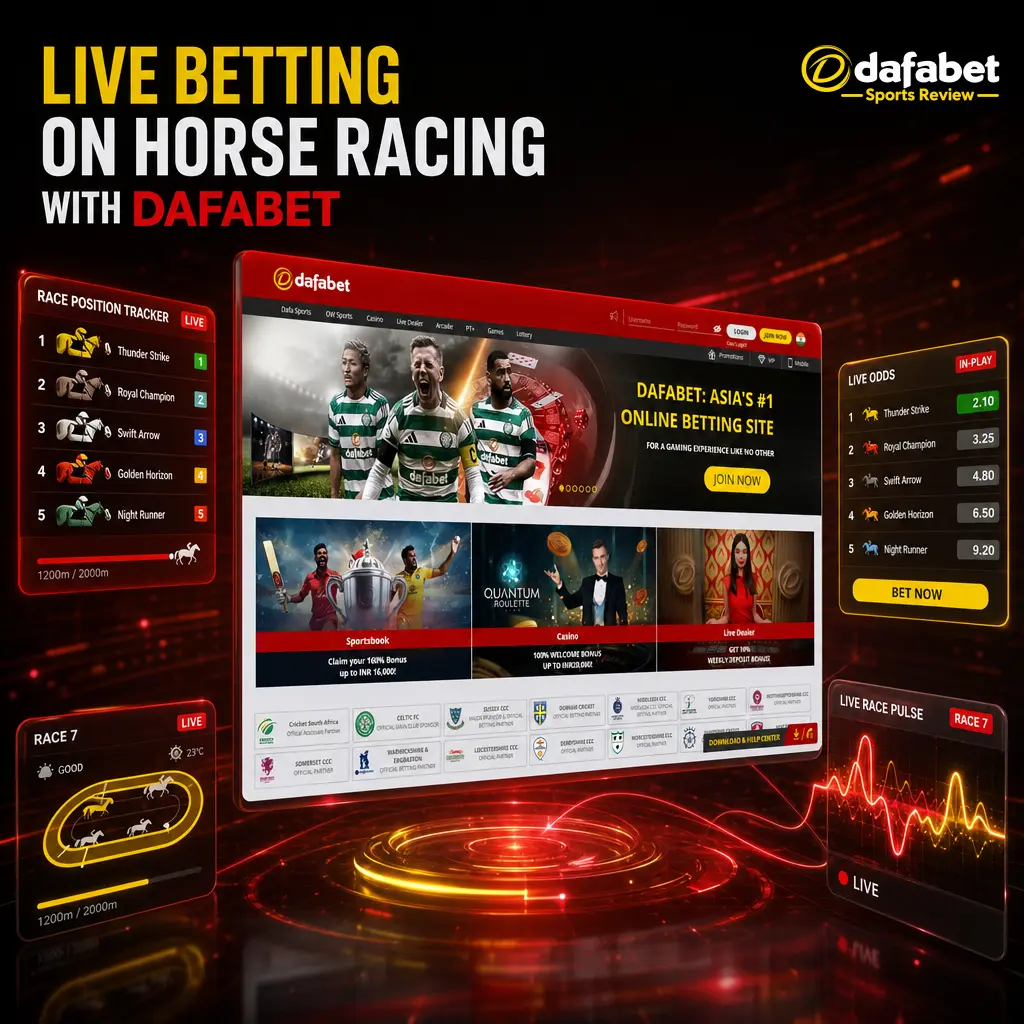 Dafabet live betting on horse racing showing live odds, cash out, and streaming for UK and Hong Kong races.