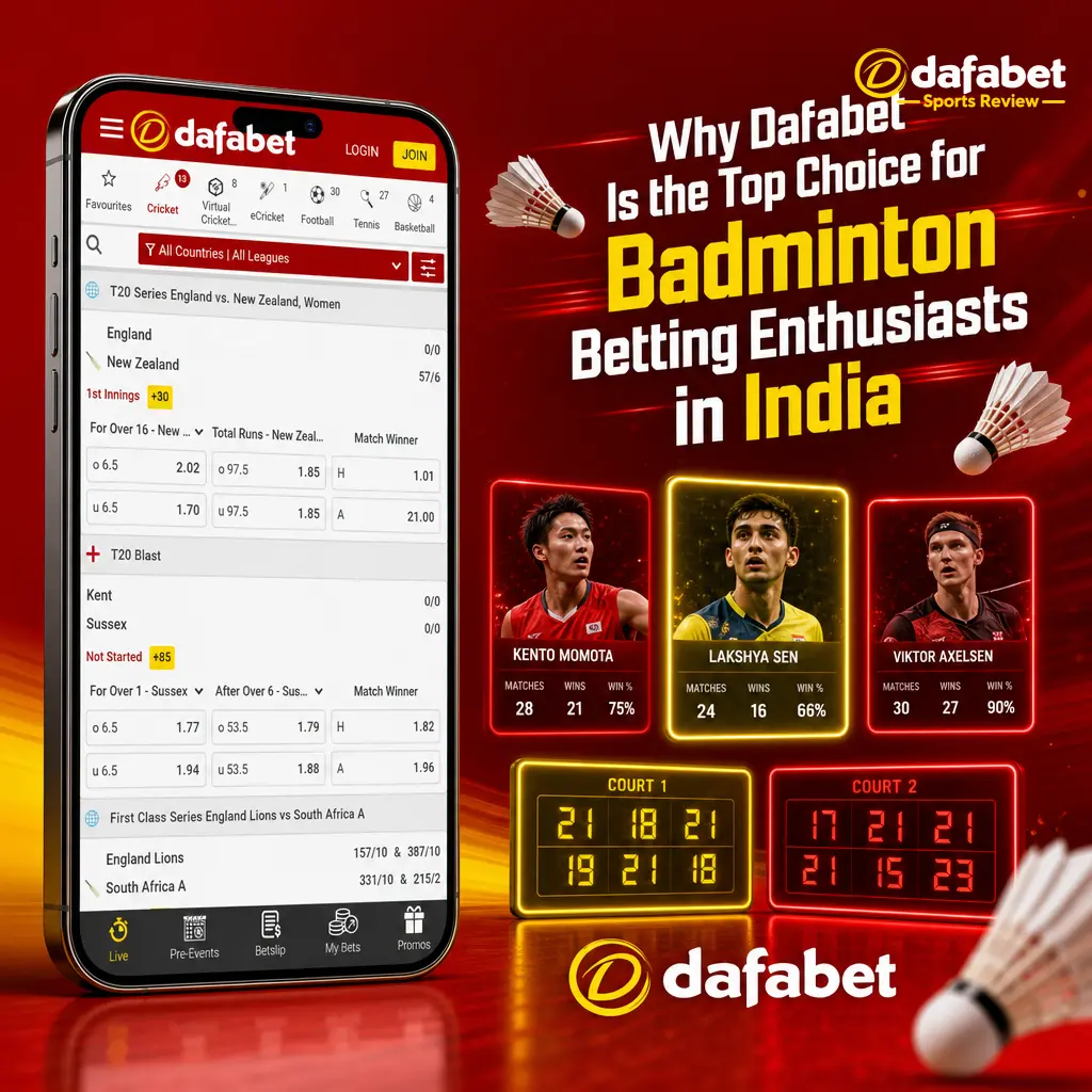 Dafabet badminton betting app showing BWF odds, live match data, and quick UPI, Paytm, and USDT payouts for Indian players.
